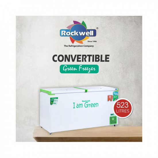 ROCKWELL 523 Ltr 5 Star Double Door Convertible GREEN Deep Freezer-GFR550DDUC (10 yr Warranty on body,Upto 53% Power Saving,100% copper coil)