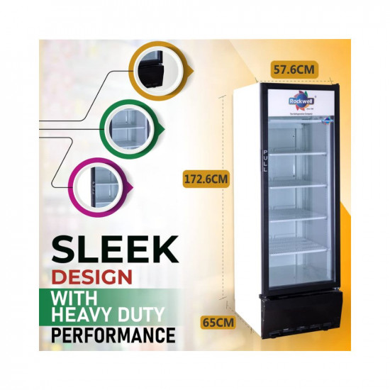 Rockwell RVC390B Single glass door Visi cooler,358 Litres,White (Internal LED, Heavy Duty, Dynamic cooling)