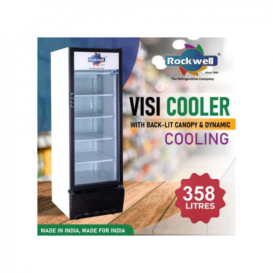 Rockwell RVC390B Single glass door Visi cooler,358 Litres,White (Internal LED, Heavy Duty, Dynamic cooling)
