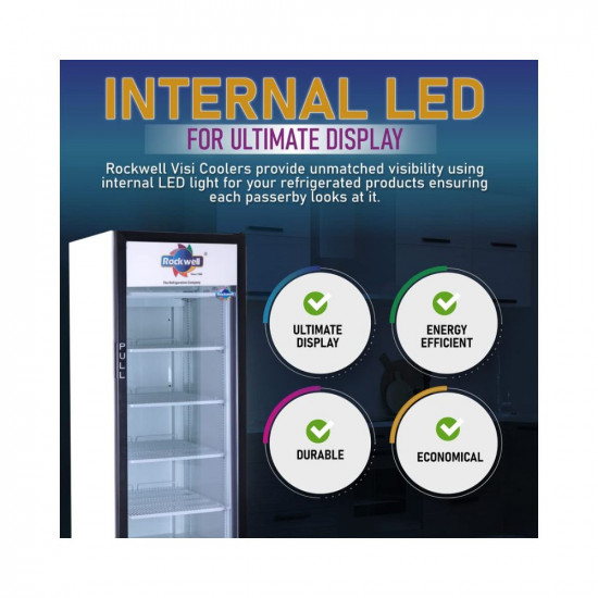 Rockwell RVC390B Single glass door Visi cooler,358 Litres,White (Internal LED, Heavy Duty, Dynamic cooling)