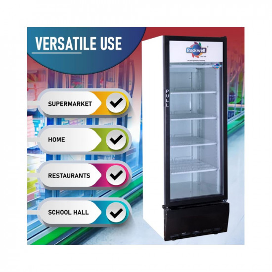 Rockwell RVC390B Single glass door Visi cooler,358 Litres,White (Internal LED, Heavy Duty, Dynamic cooling)