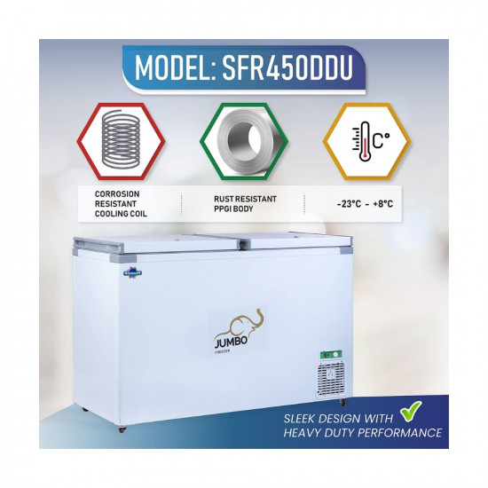 Rockwell SFR450DDU Double Door Convertible Deep Freezer-453 Ltr (4 yrs Compressor Warranty, Low power Consumption)