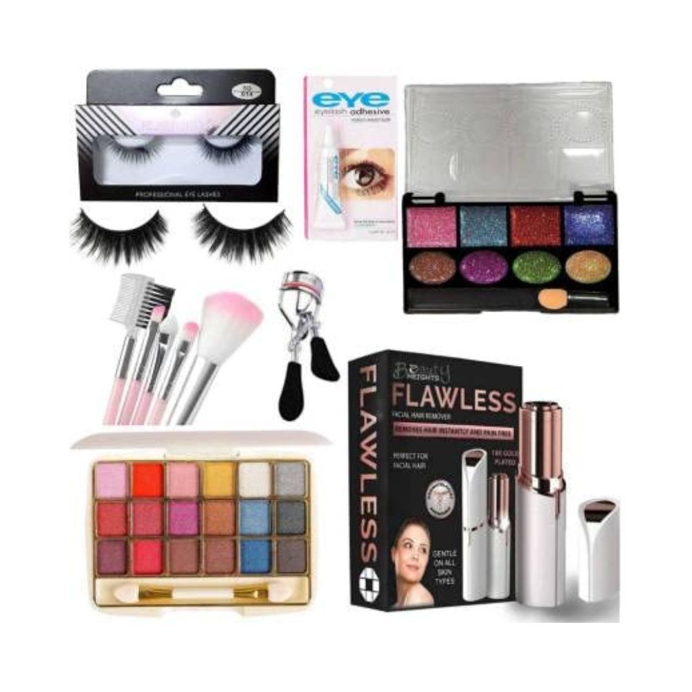 Rupali Eye Makeup Combo with Painless Women's facial hair remover Set of 7 products in 1 (7 Items in the set)