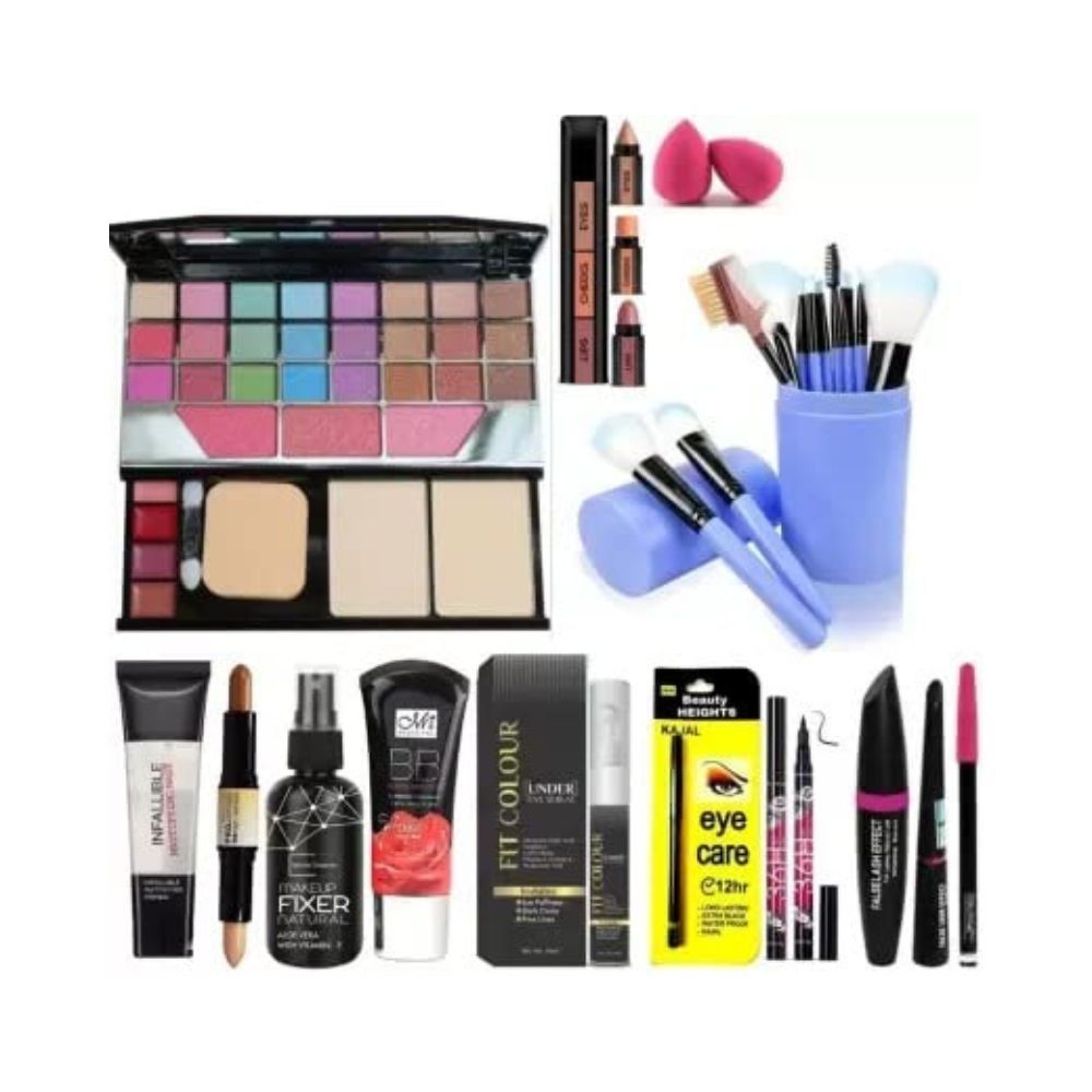 Rupali Perfect Makeup Eyeshadow Combo Kit With Under Eye Roller For Women's (15 Items Set)