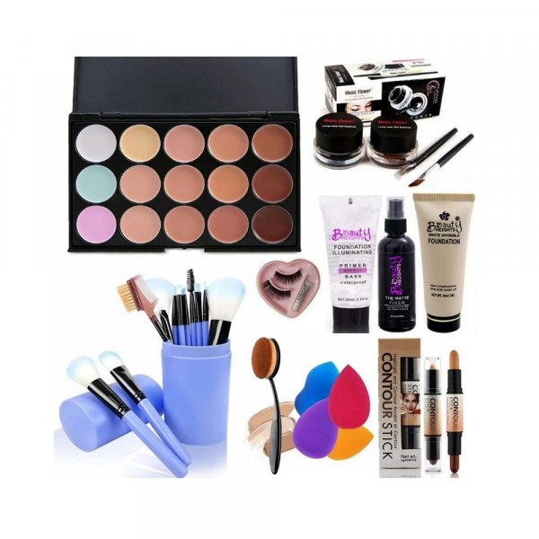 Rupali Perfect Makeup kit combo of 13 Eye shadow,brushes,fake eye lashes,sponge,fixer,kajal,primer