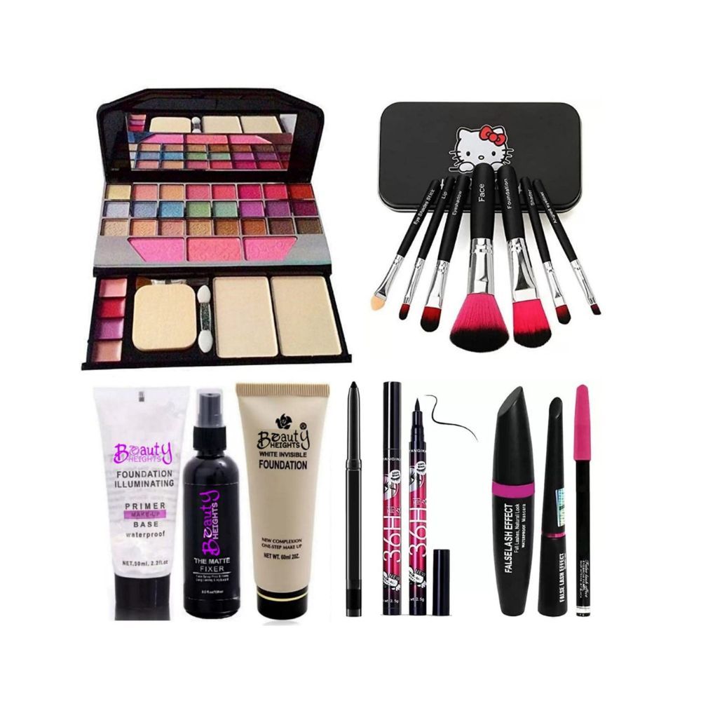 Rupali Set of 10 -7pcs Makeup Brush Set Makeup Kit, Primer, Fixer, Long Effective Foundation, Kajal