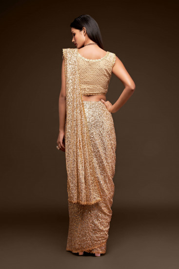 Sabyasachi Golden Sequins Georgette Party Wear Saree With Blouse(Un-Stitched)