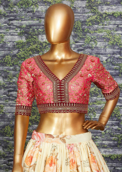 Sabyasachi Off White Floral Printed Organza Bridal Lehenga Choli