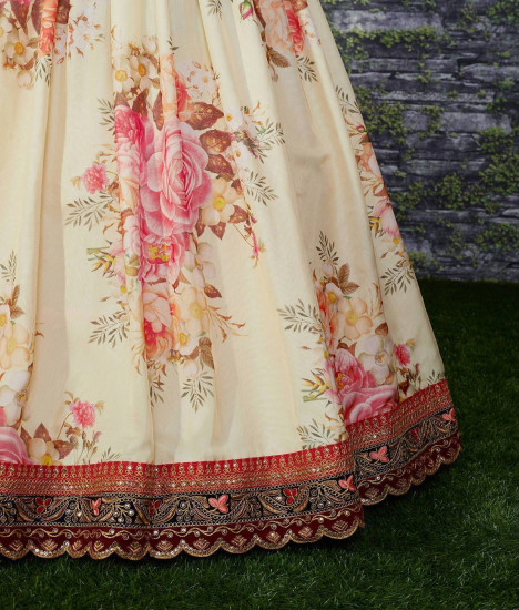 Sabyasachi Off White Floral Printed Organza Bridal Lehenga Choli