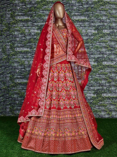 Sabyasachi Red Embroidered Art Silk Bridal Lehenga Choli