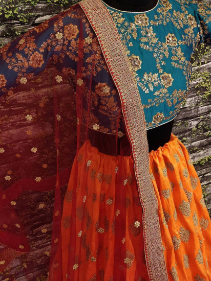 Sabyasachi Teal Green-Yellow Bridal Lehenga Choli With Dupatta