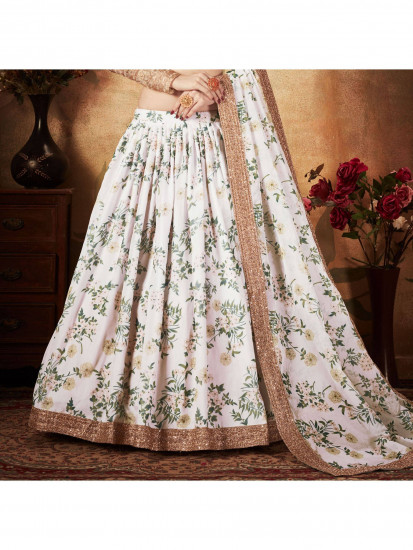 Sabyasachi White Floral Printed Organza Silk Bridal Lehenga Choli
Semi Stitched