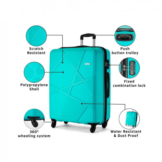 Safari Pentagon 2 Pc Set 55 cms & 65 cms- Small and Medium Polypropylene (PP) Hard Sided 4 Wheels 360 Degree Rotation Luggage Set/Suitcase Set/Trolley Bag Set (Cyan-Blue)