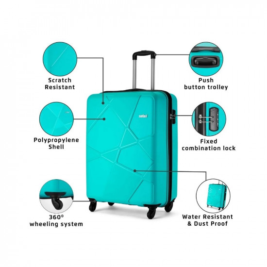 Safari Pentagon 55 Cms Small Cabin Polypropylene Hard Sided 4 Wheels 360 Degree Wheeling System Luggage, Cyan Blue