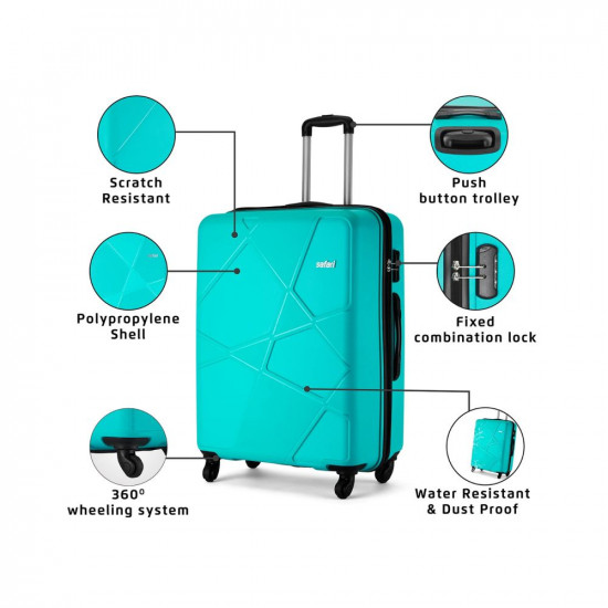 Safari Pentagon 65 cms Medium Check-in Polypropylene (PP) Hard Sided 4 Wheels 360 Degree Rotation Luggage/Suitcase/Trolley Bag (Cyan Blue)