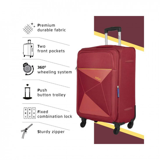 Safari Prisma Trolley Bag Set, 55 & 65cm Suitcase for Travel, Softside Polyester Small and Medium Luggage