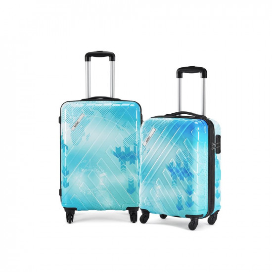 Safari RAY Voyage 52 and 65 Cms Small and Medium Polycarbonate (PC) Hard Sided 4 Wheels 360 Degree Wheeling System Luggage Sets, Printed Blue/Cyan