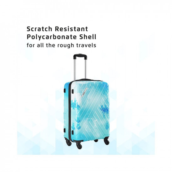 Safari RAY Voyage 52 and 65 Cms Small and Medium Polycarbonate (PC) Hard Sided 4 Wheels 360 Degree Wheeling System Luggage Sets, Printed Blue/Cyan