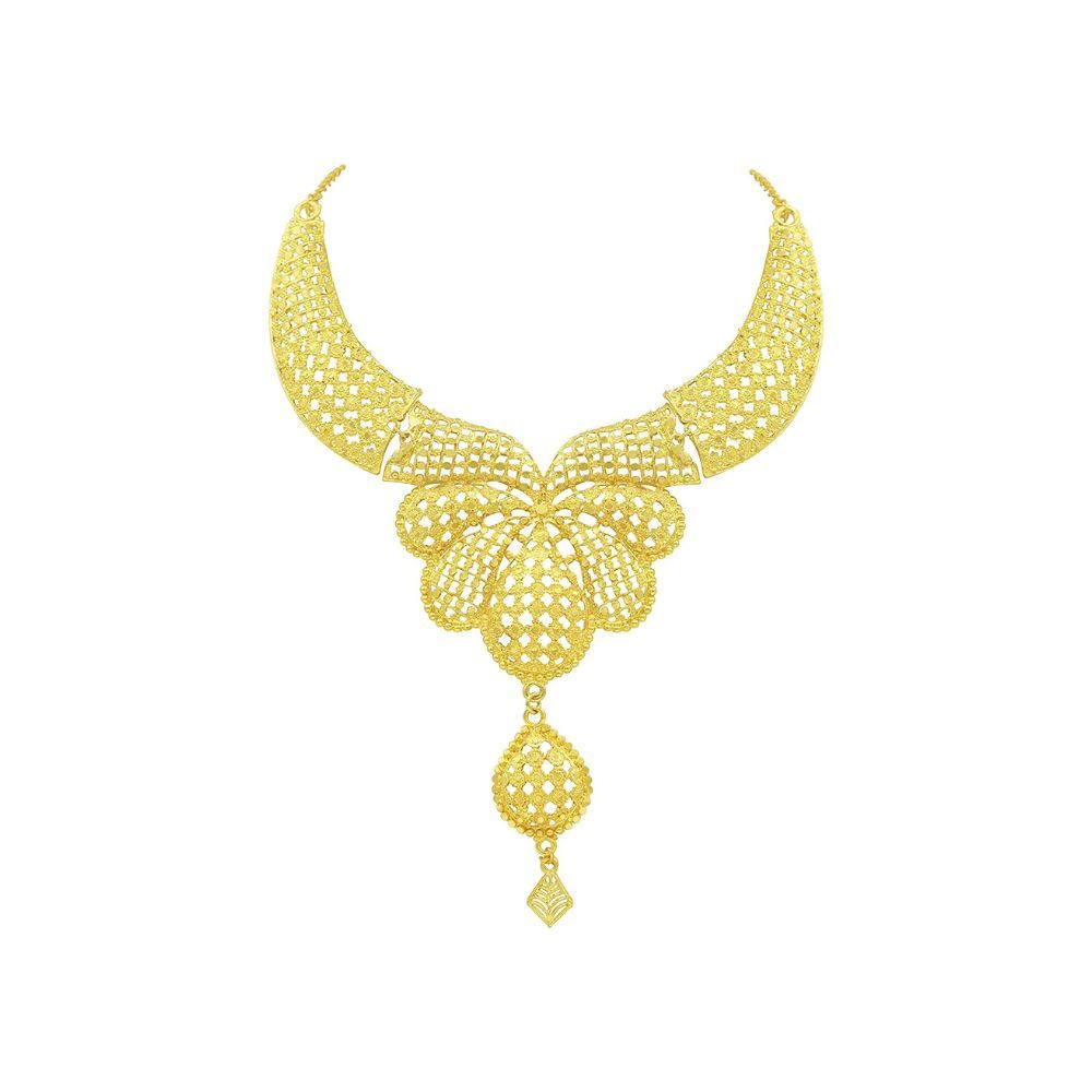 SAIYONI Bridal Wedding Design One Gram Gold Plated Filigree Work Forming Choker Necklace Earring With Maangtikka & Bracelet Jewellery Set (Gold)