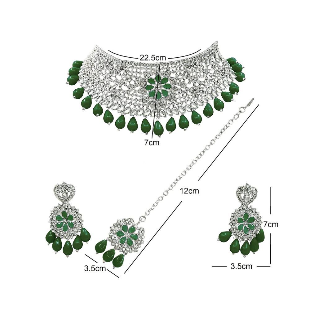 SAIYONI Design Trendy Austrian Diamond With Kundan Stone work Choker Necklace Earring with maangtikka jewellery set forWomen