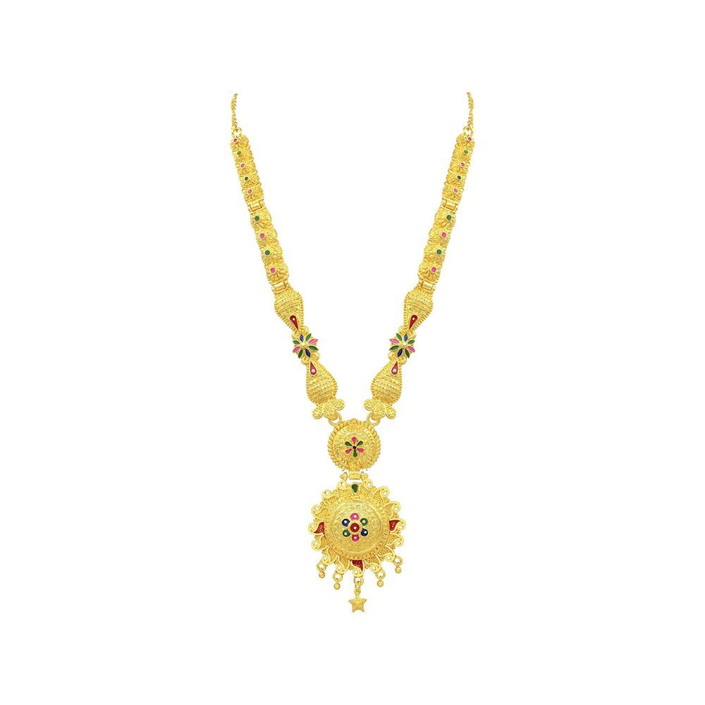 SAIYONI Ethnic Bridal One Gram Gold Plated Forming Long Necklace With Earring Jewellery Set (Gold)