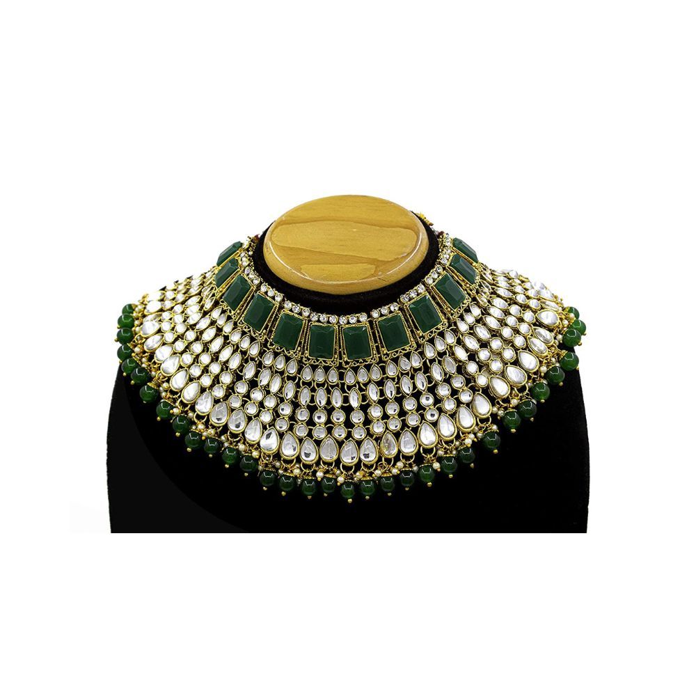 Saiyoni Valentine Day Special Traditional Wedding Collection Gold Plated Kundan Stone Alloy Choker Necklace Earring With Maangtikka Jewellery Set For Women