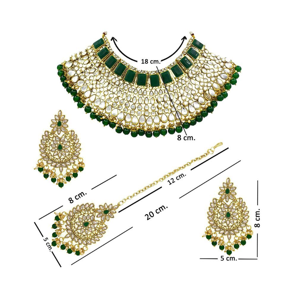 Saiyoni Valentine Day Special Traditional Wedding Collection Gold Plated Kundan Stone Alloy Choker Necklace Earring With Maangtikka Jewellery Set For Women