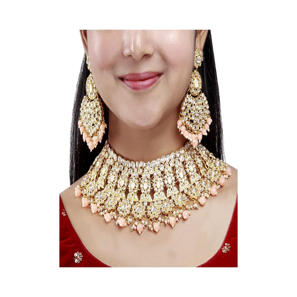 SAIYONI Wedding Collection Choker Necklace Earring With Maangtikka Jewellery Set For Women & Girls.
