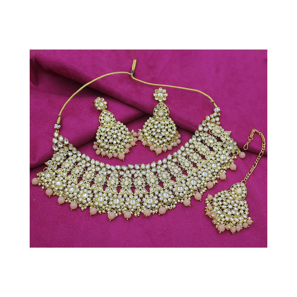 SAIYONI Wedding Collection Choker Necklace Earring With Maangtikka Jewellery Set For Women & Girls.