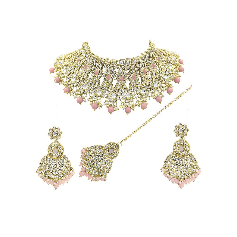 SAIYONI Wedding Collection Choker Necklace Earring With Maangtikka Jewellery Set For Women & Girls.