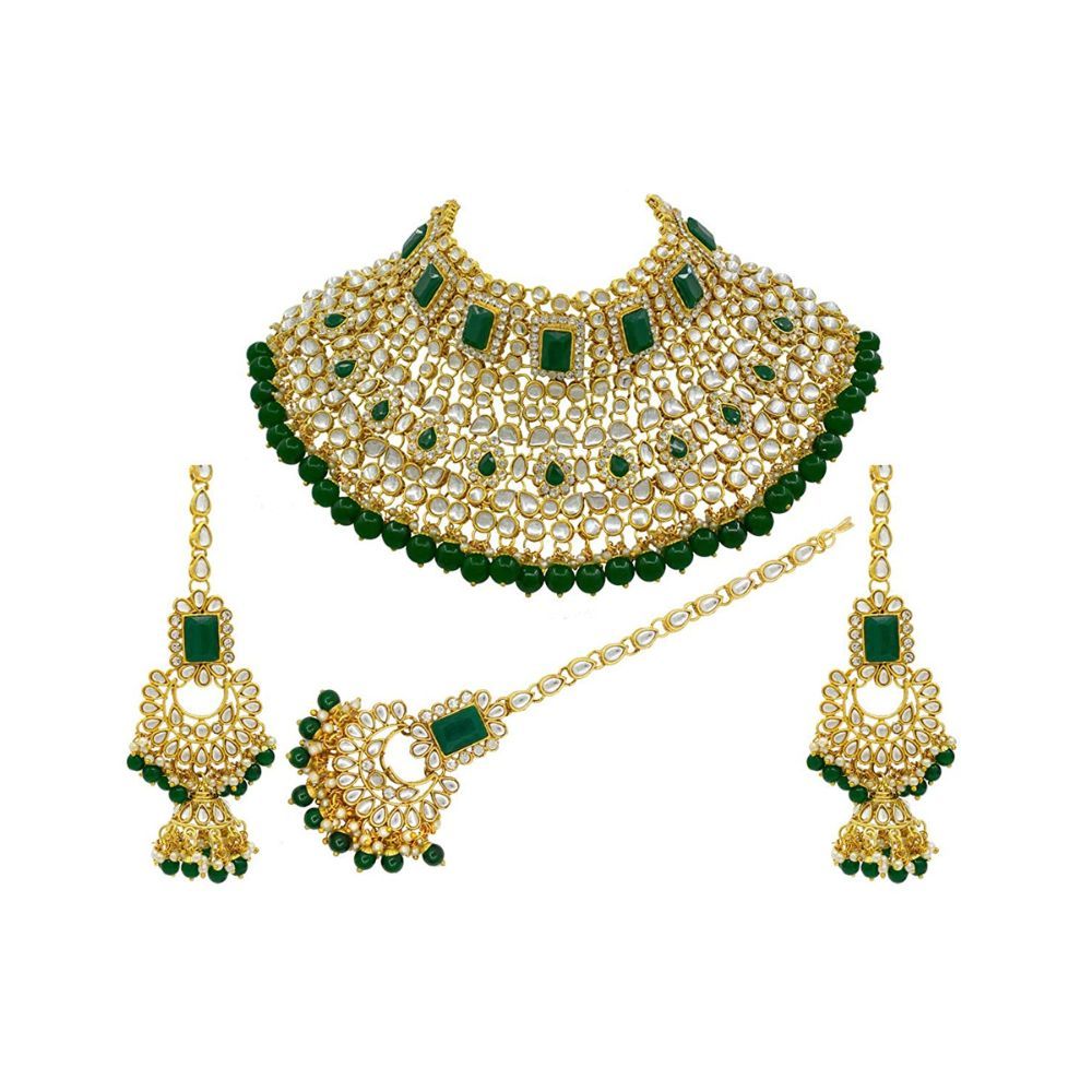 SAIYONI Wedding Collection Gold Plated Kundan Stone work Half Bridal Jewellery Set
