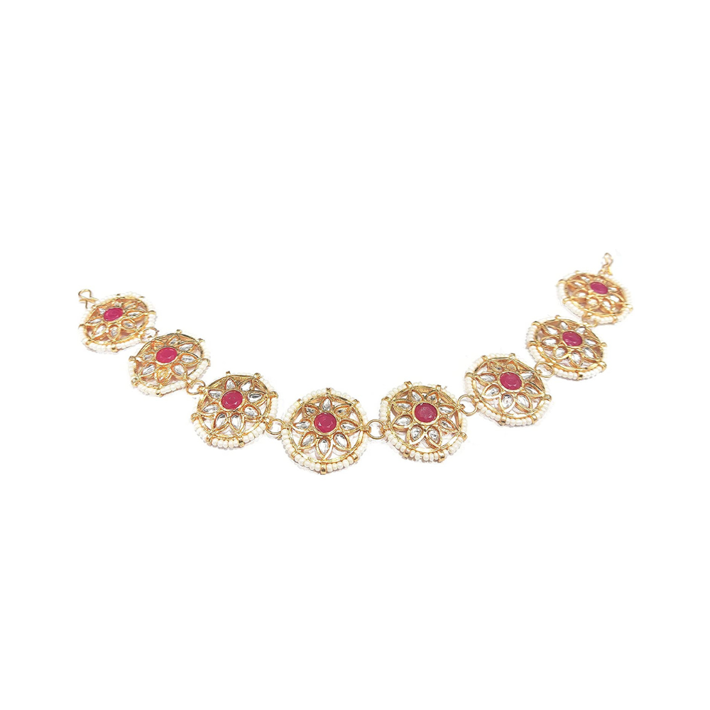SAJH Red Colour Floral Kundan Matha Patti For Women
