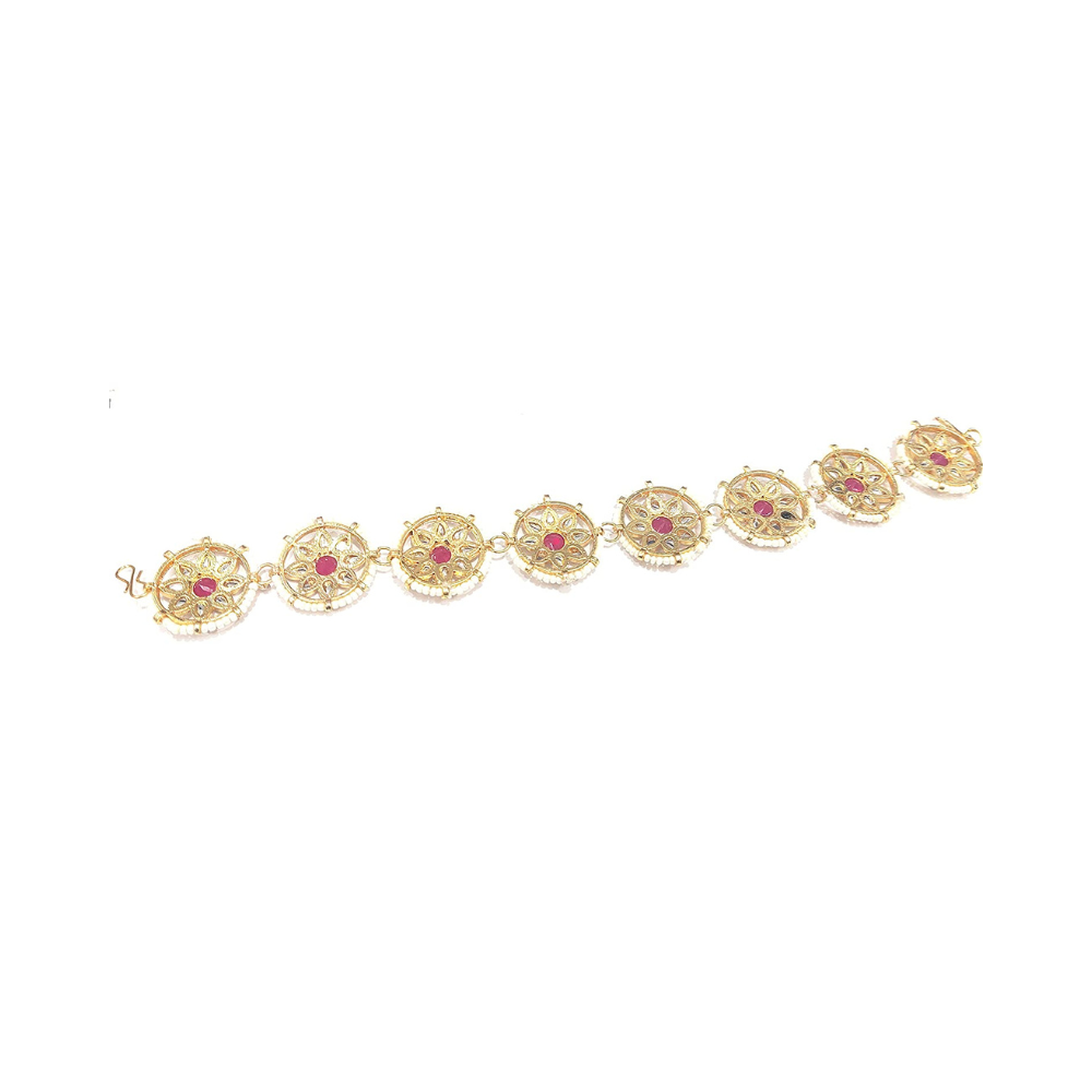 SAJH Red Colour Floral Kundan Matha Patti For Women