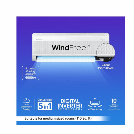 Samsung 1 Ton 3 Star Wind Free Technology Inverter Split AC Copper