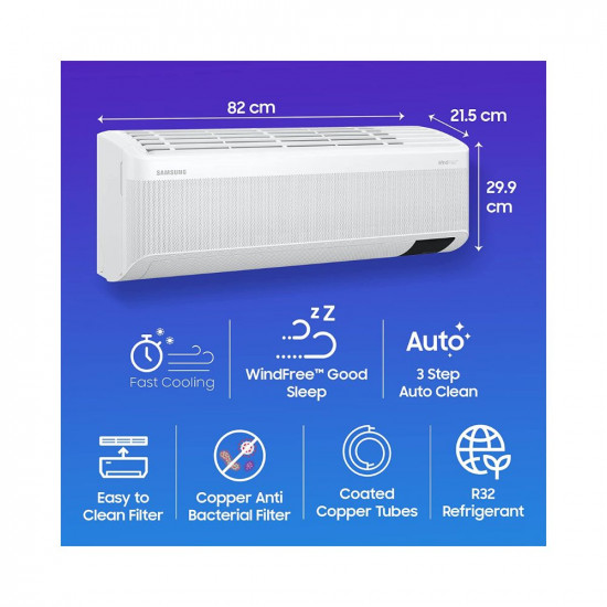 Samsung 1 Ton 3 Star Wind-Free Technology Inverter Split AC (Copper, Convertible 5-in-1 Cooling Mode, Easy Filter Plus (Anti-Bacteria), 2023 Model AR12CYLAMWK White)