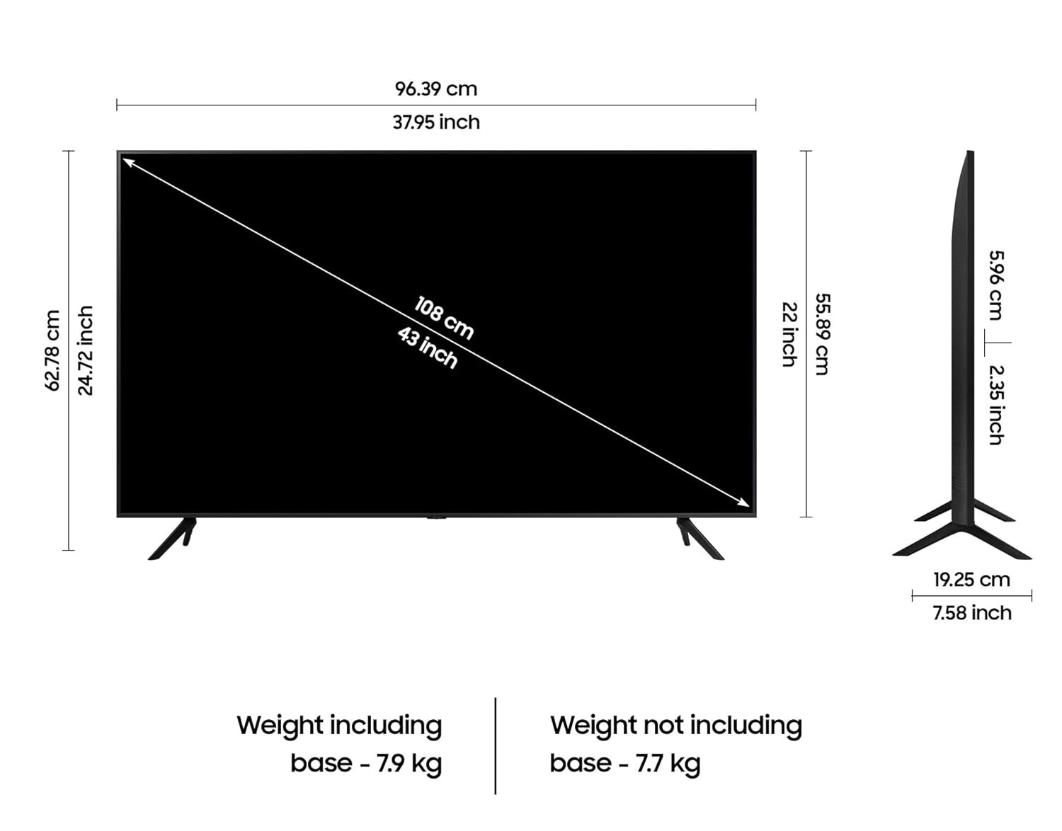 Samsung 108 cm 43 inches 4K Ultra HD Smart LED TV UA43CU7700KLXL Black