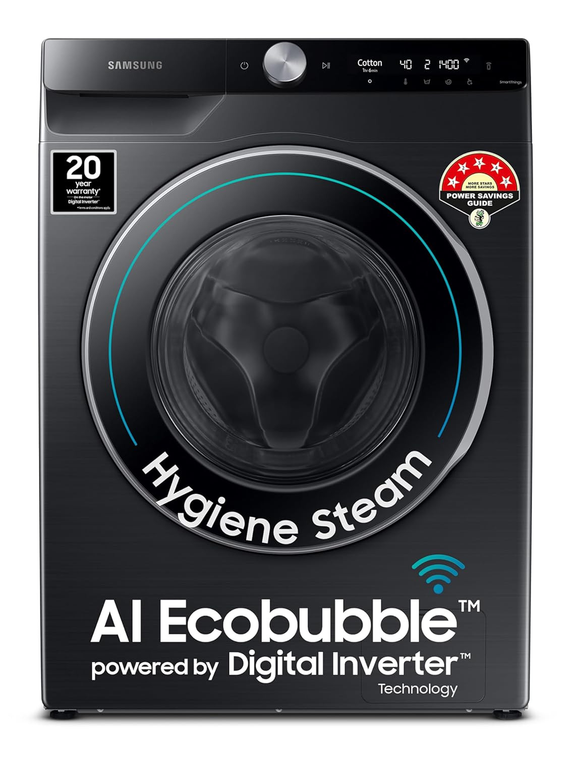 Samsung 11 kg 5 Star AI Ecobubble Super Speed Wi-Fi Hygiene Steam with Inbuilt Heater Digital Inverter Fully-Automatic Front Load Washing Machine WW11CG604DLBTL BLACK CAVIAR 2023 Model