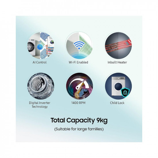 Samsung 12 kg, 5 star, Eco Bubble Technology, AI Control , Wi-Fi, Digital Inverter Motor, Fully-Automatic Front Load Washing Machine (WW12T504DAB/TL)