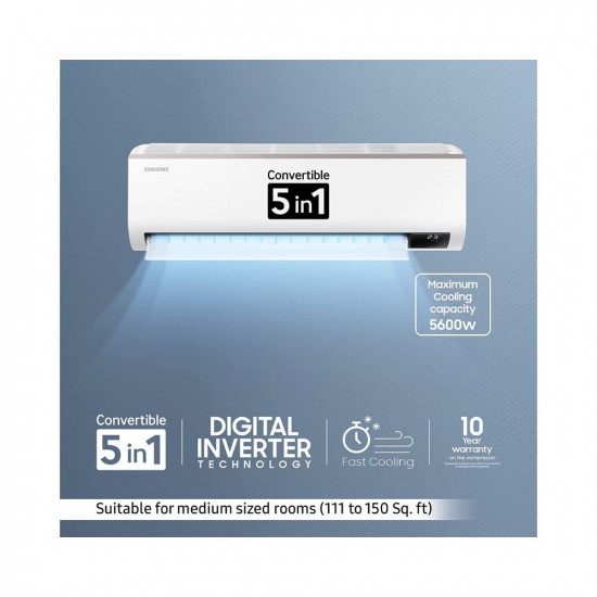 Samsung 1.5 Ton 3 Star Inverter Split AC (Copper, Convertible 5-in-1 Cooling Mode White)