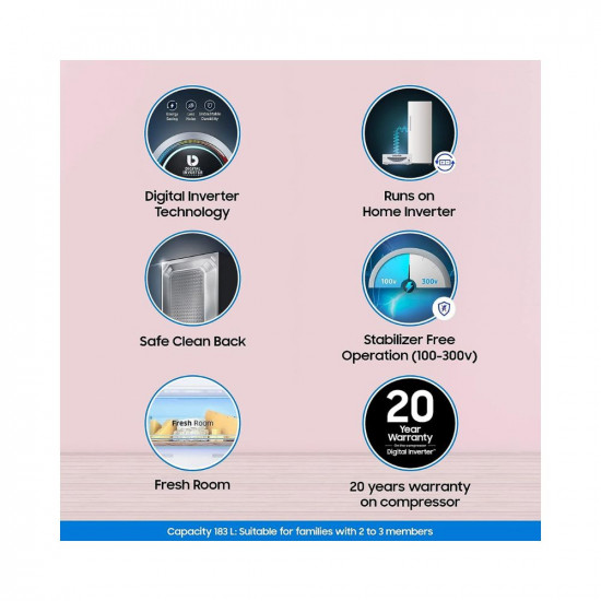 Samsung 183 L 2 Star Digital Inverter Direct Cool Single Door Refrigerator RR20C20C26R NL