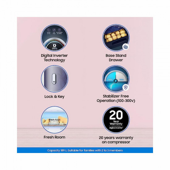 Samsung 183 L 2 Star Digital Inverter Direct Cool Single Door Refrigerator RR20C2Z226U NL