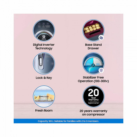 Samsung 183 L 3 Star Digital Inverter Direct Cool Single Door Refrigerator RR20C1723U8 HL