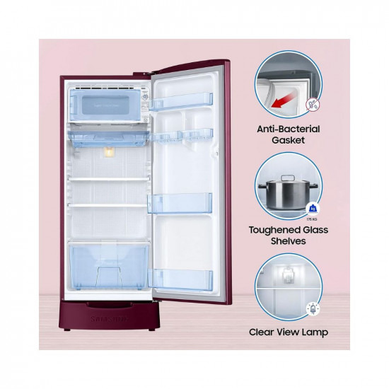 Samsung 183 L 3 Star Digital Inverter Direct Cool Single Door Refrigerator (RR20C1823R8/HL, Saffron Red, Base Stand with Drawer 2023 Model)