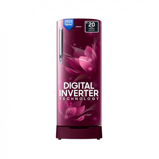 Samsung 183 L 3 Star Digital Inverter Direct Cool Single Door Refrigerator (RR20C1823R8/HL, Saffron Red, Base Stand with Drawer 2023 Model)