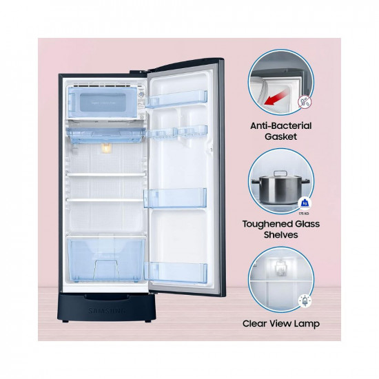 Samsung 183 L 3 Star Digital Inverter Direct Cool Single Door Refrigerator (RR20C1823U8/HL, Saffron Blue, Base Stand with Drawer 2023 Model)