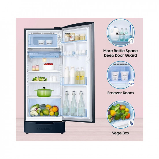Samsung 183 L 3 Star Digital Inverter Direct Cool Single Door Refrigerator (RR20C1823U8/HL, Saffron Blue, Base Stand with Drawer 2023 Model)