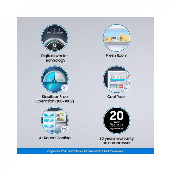 Samsung 236 L 2 Star Digital Inverter Frost Free Double Door Refrigerator (RT28C3452CU/HL, Camellia Blue 2023 Model)