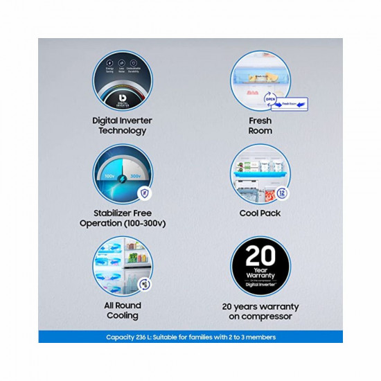 Samsung 256 L 2 Star Digital Inverter with Display Frost Free Double Door Refrigerator RT30C3442S9 HL