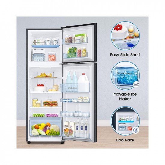 Samsung 256L 3 Star Convertible Digital Inverter with Display Frost-Free Double Door Refrigerator (RT30C3733BX/HL,Luxe Black, 2023 Model, Gross Volume 275 Litres)