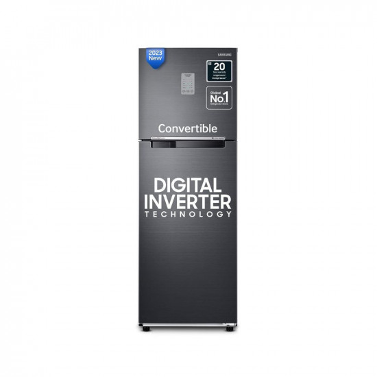 Samsung 256L 3 Star Convertible Digital Inverter with Display Frost-Free Double Door Refrigerator (RT30C3733BX/HL,Luxe Black, 2023 Model, Gross Volume 275 Litres)